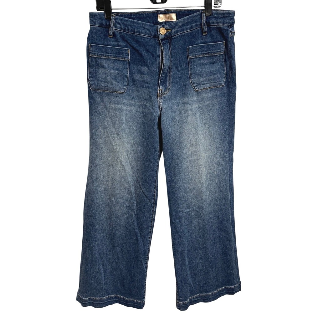 Kut Meg Wide Leg Jeans Blue Wash Patch‎ Pocket Size 12